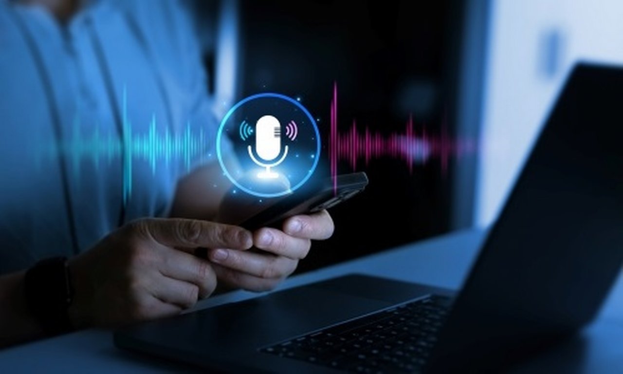 Person checking voice message on phone.