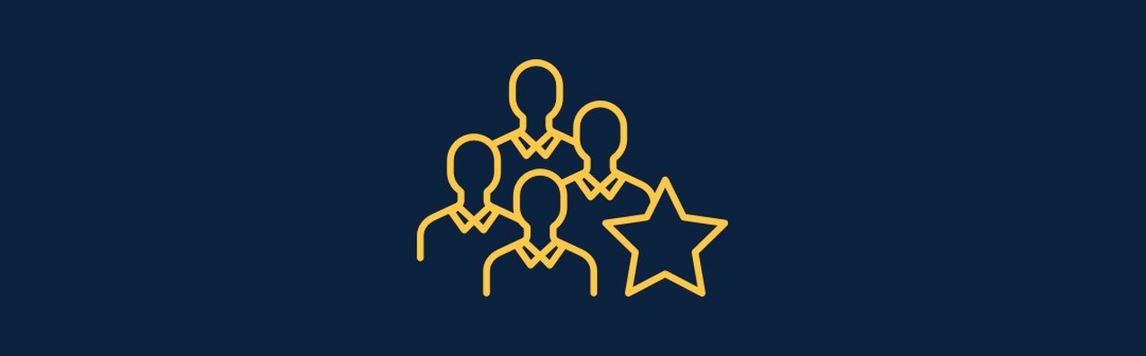 Symbol in the form of the four people standing together with the star in front.