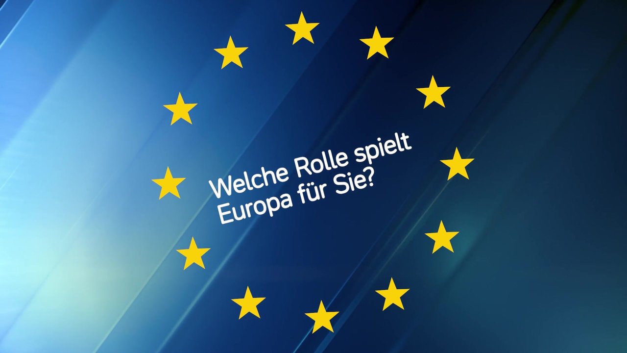 Die 12 Sterne der Europaflagge mit der Frage: „Welche Rolle spielt Europa für Sie?“