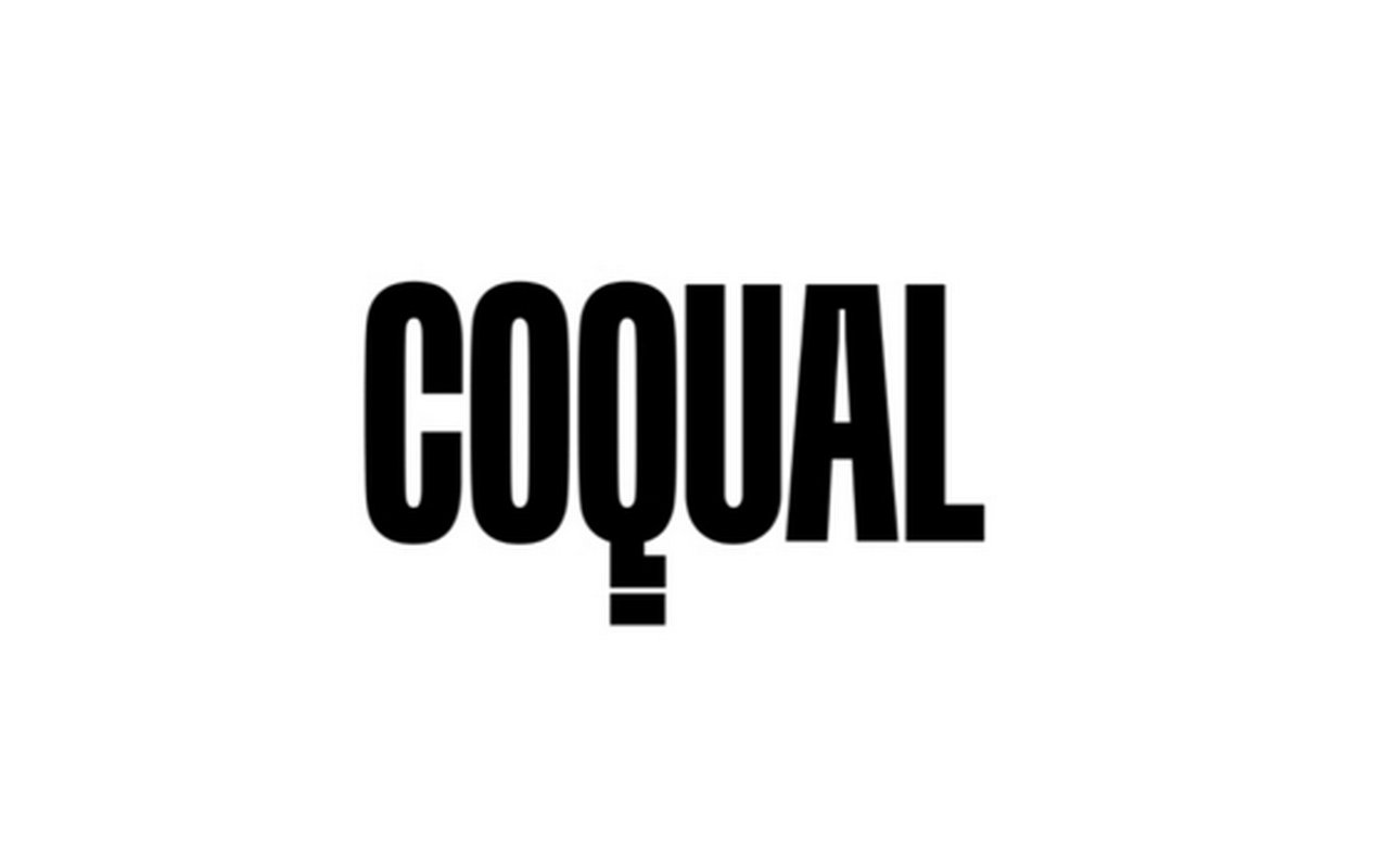 Logo in the form of black text on a white background that says: Coqual.