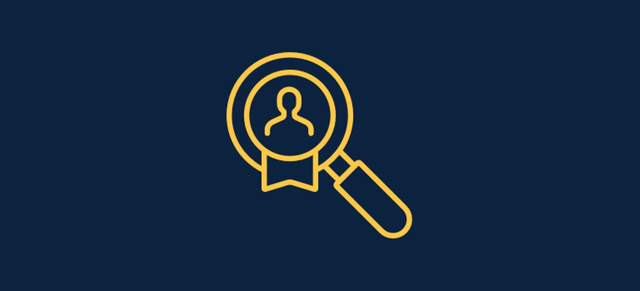 Symbol in the form of a loupe and a person inside of it.