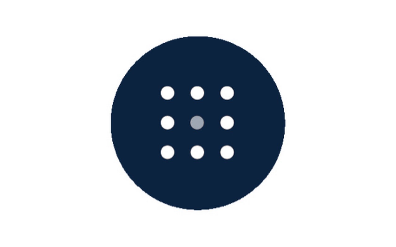 Symbol in the shape of a circle with nine small circles in a square.