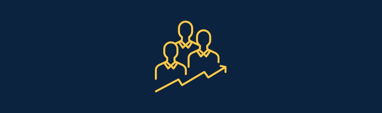 Symbol in the shape of three people and a growth line at the bottom.