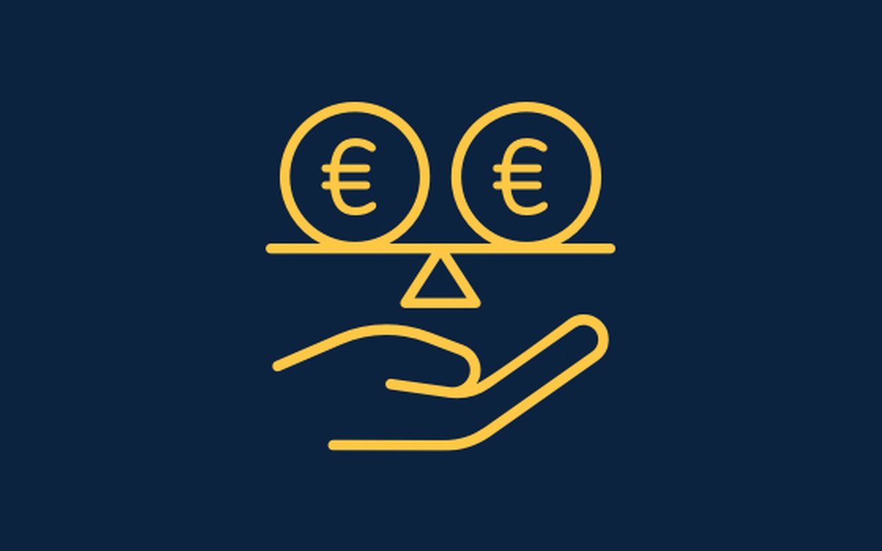 Symbol in the form of a hand holding a scale with 2 coins.