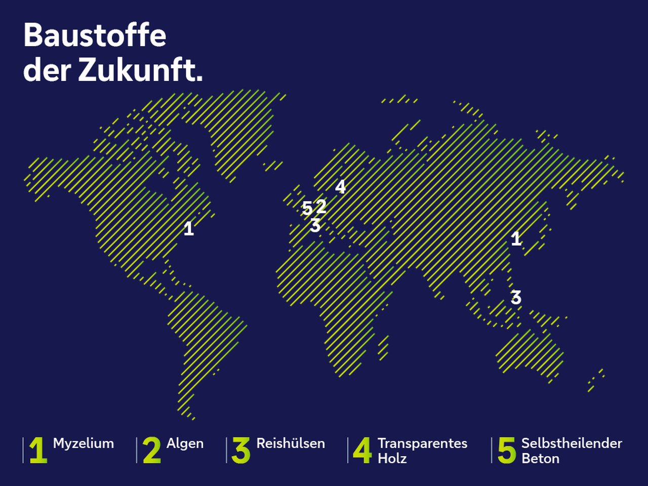 Weltkarte Baustoffe der Zukunft