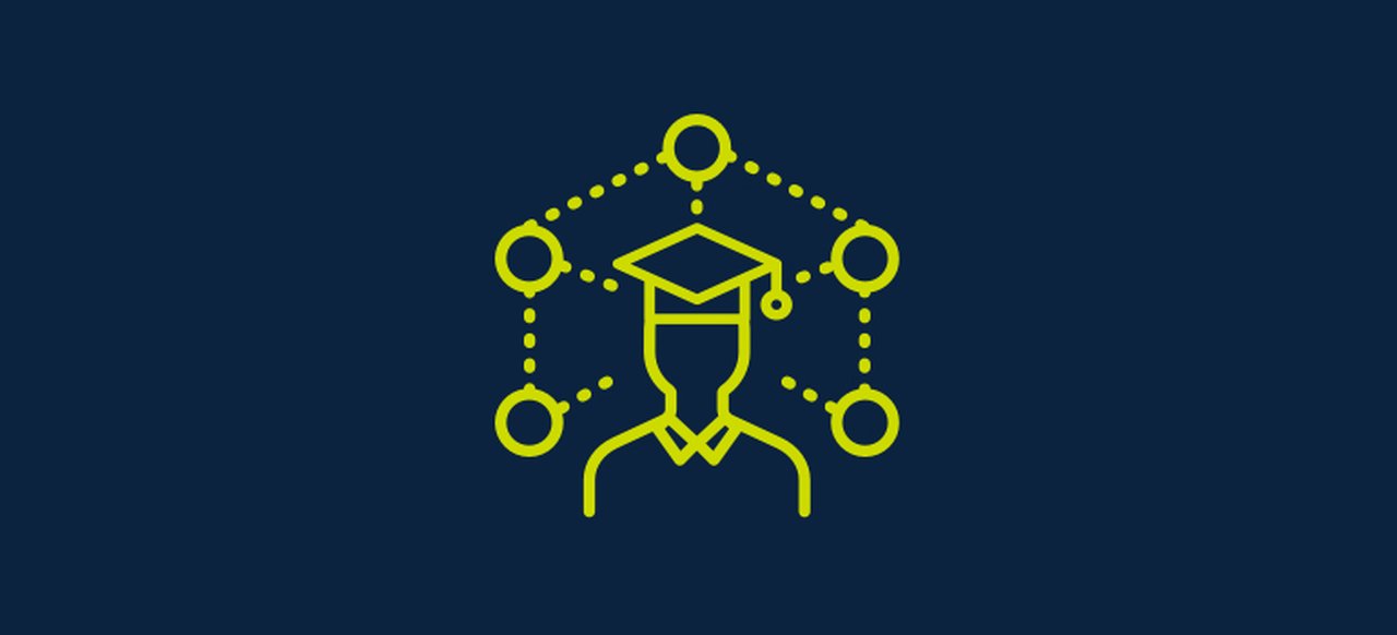 Symbol  in the form of a university graduate, with circles leading in different directions.
