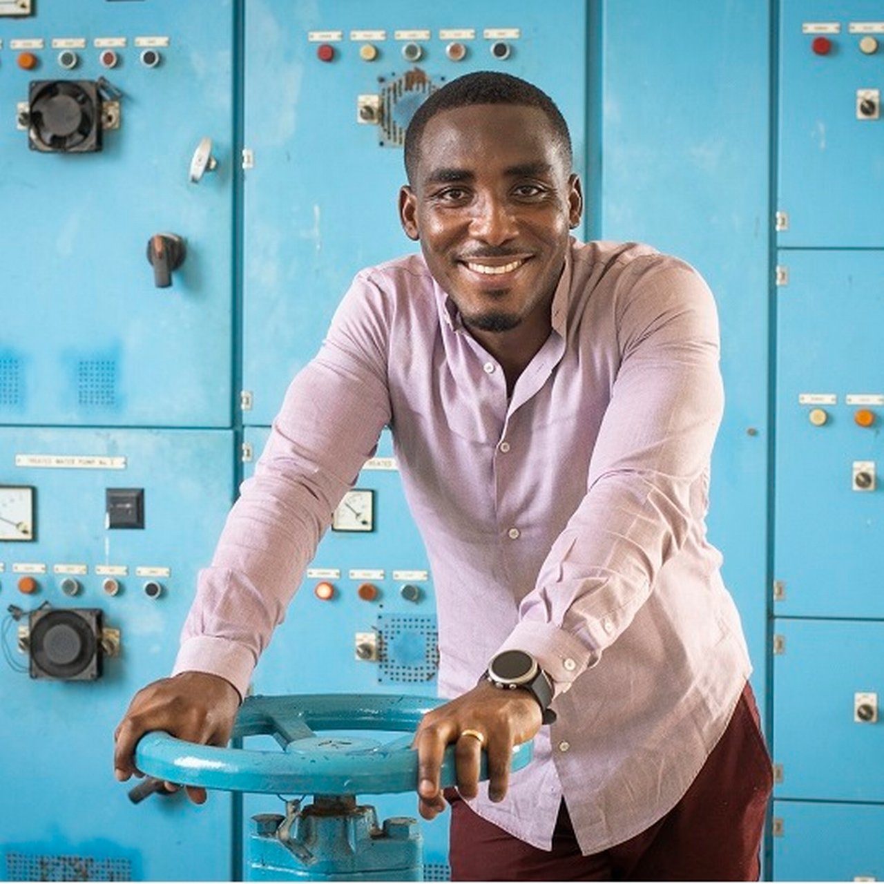 Somuah Tenkorang, engineer from the Ghana Water Company headquarters in Accra, visits the water treatment plant in rural Agordome, which is now being renovated and expanded with a new plant