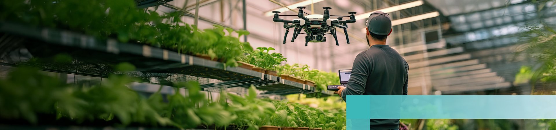 Smart farming: man with drone in greenhouse
