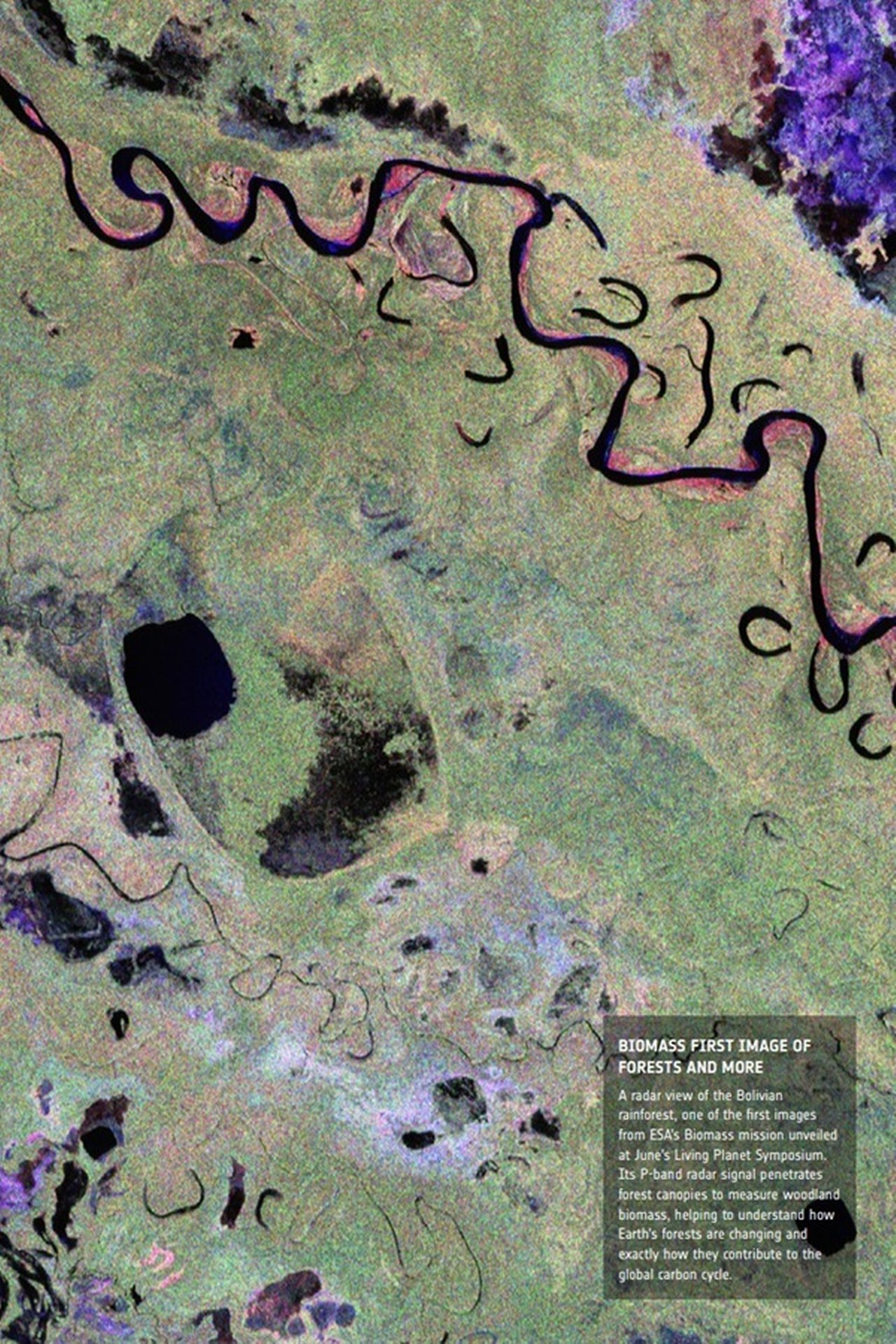 A radar view of the Bolivian rainforest; image from ESA’s Biomass mission.
