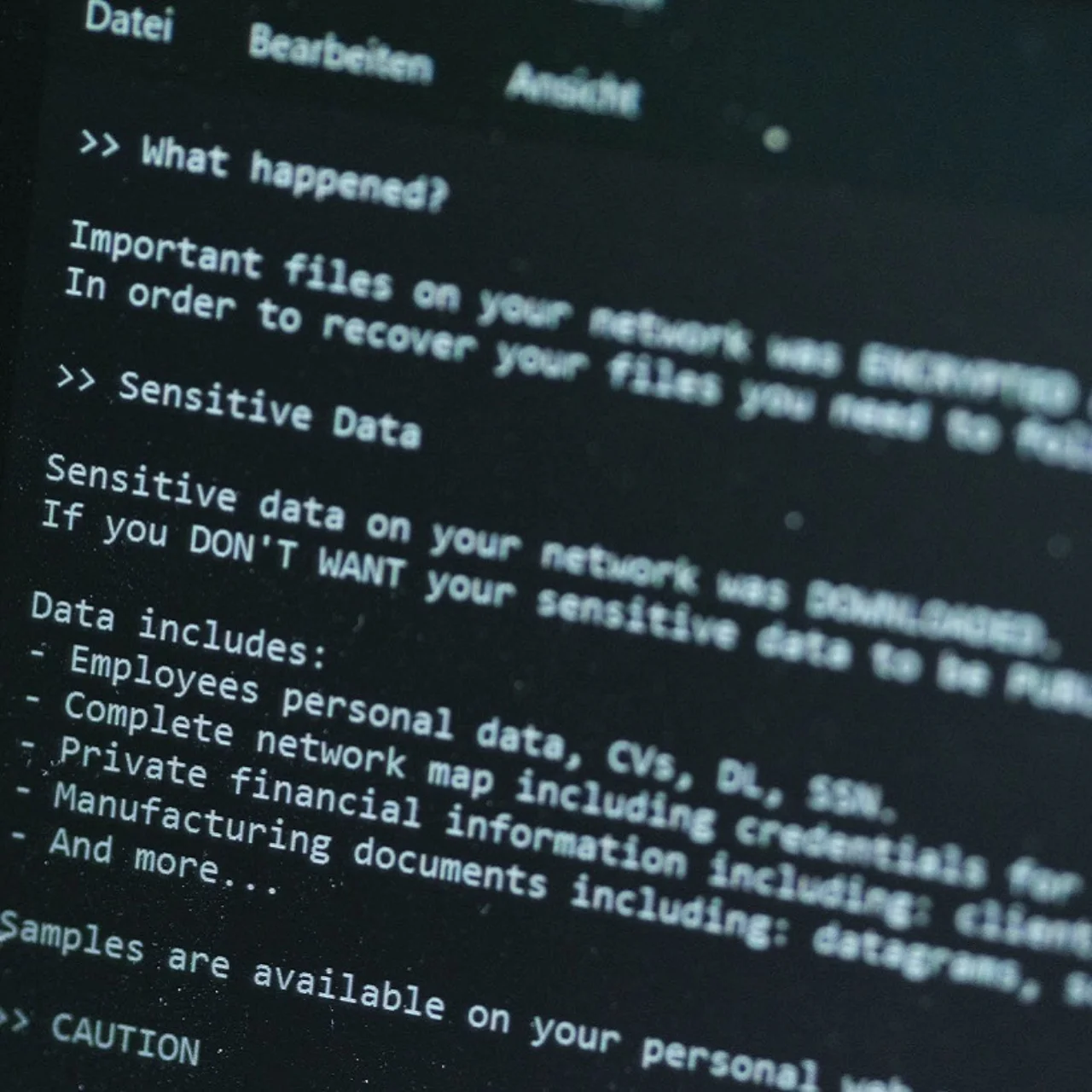 Lösegeldforderung auf einem Computerbildschirm.