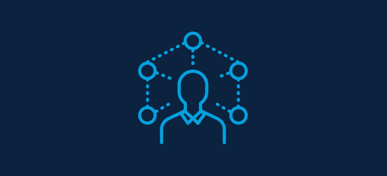 Symbol in Form einer Person, von der Linien in verschiedene Richtungen ausgehen
