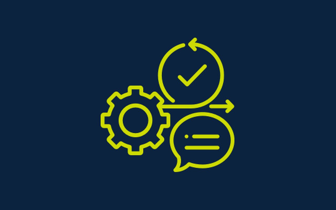 Symbol in the form of a gear, check marks in a circle and text symbol, standing side by side.
