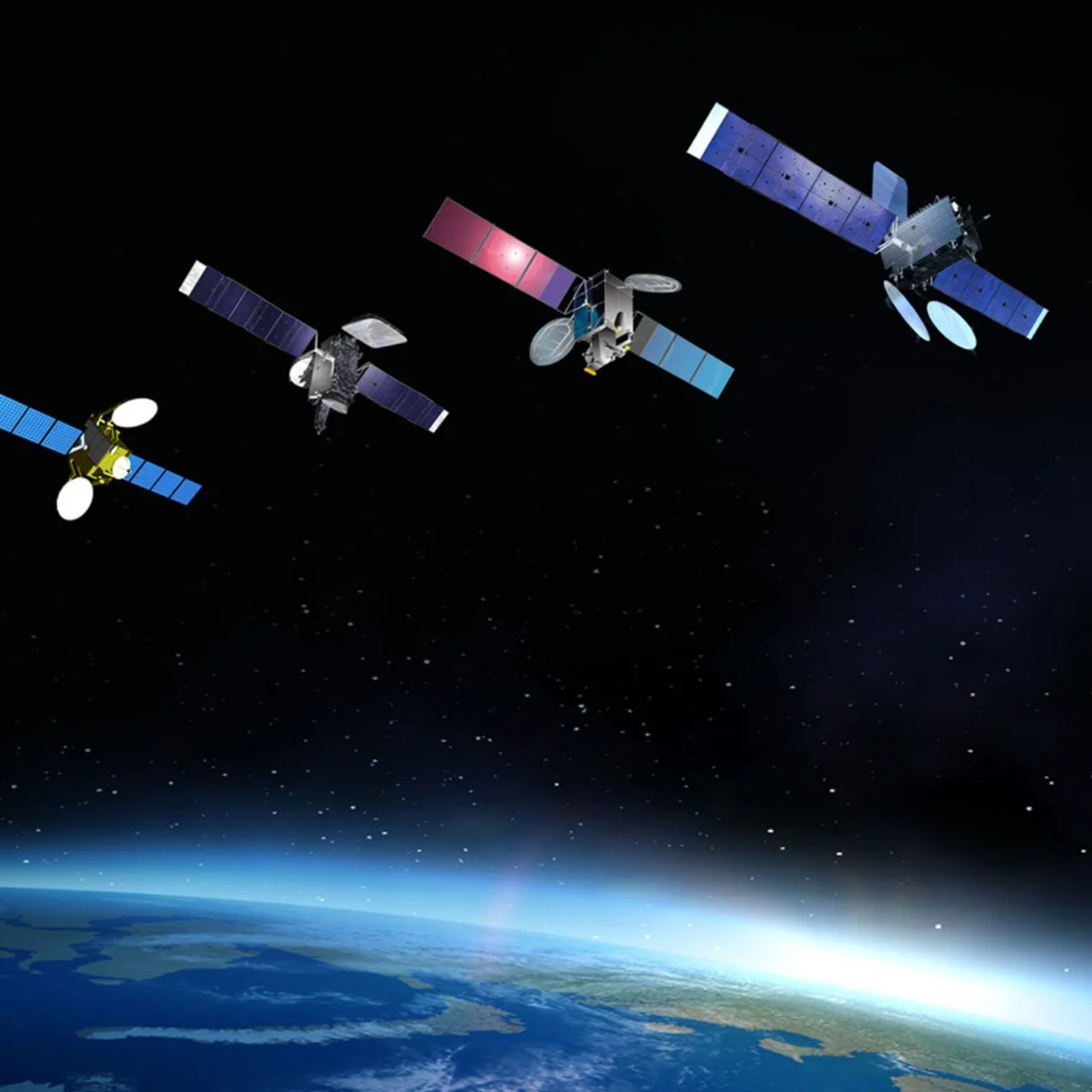 Satellites orbiting Earth.
