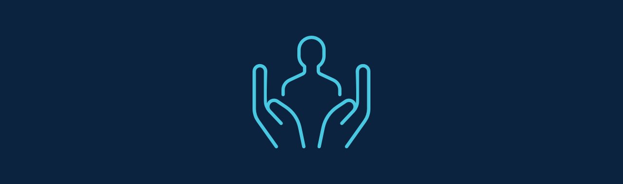 Das Symbol in Form von zwei Händen, die ein menschliches Abbild halten.