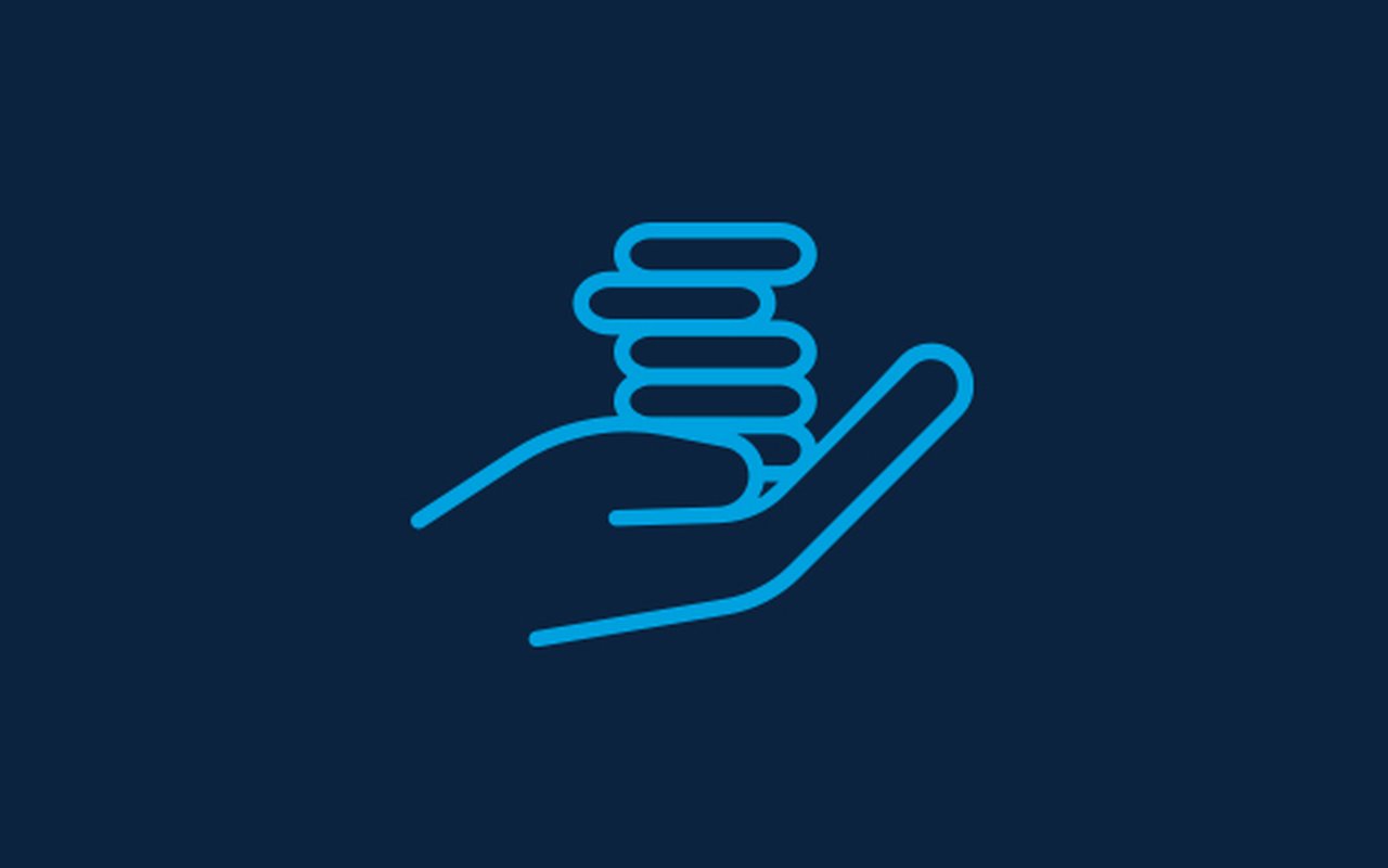 Symbol in Form einer Hand, auf der Münzen liegen
