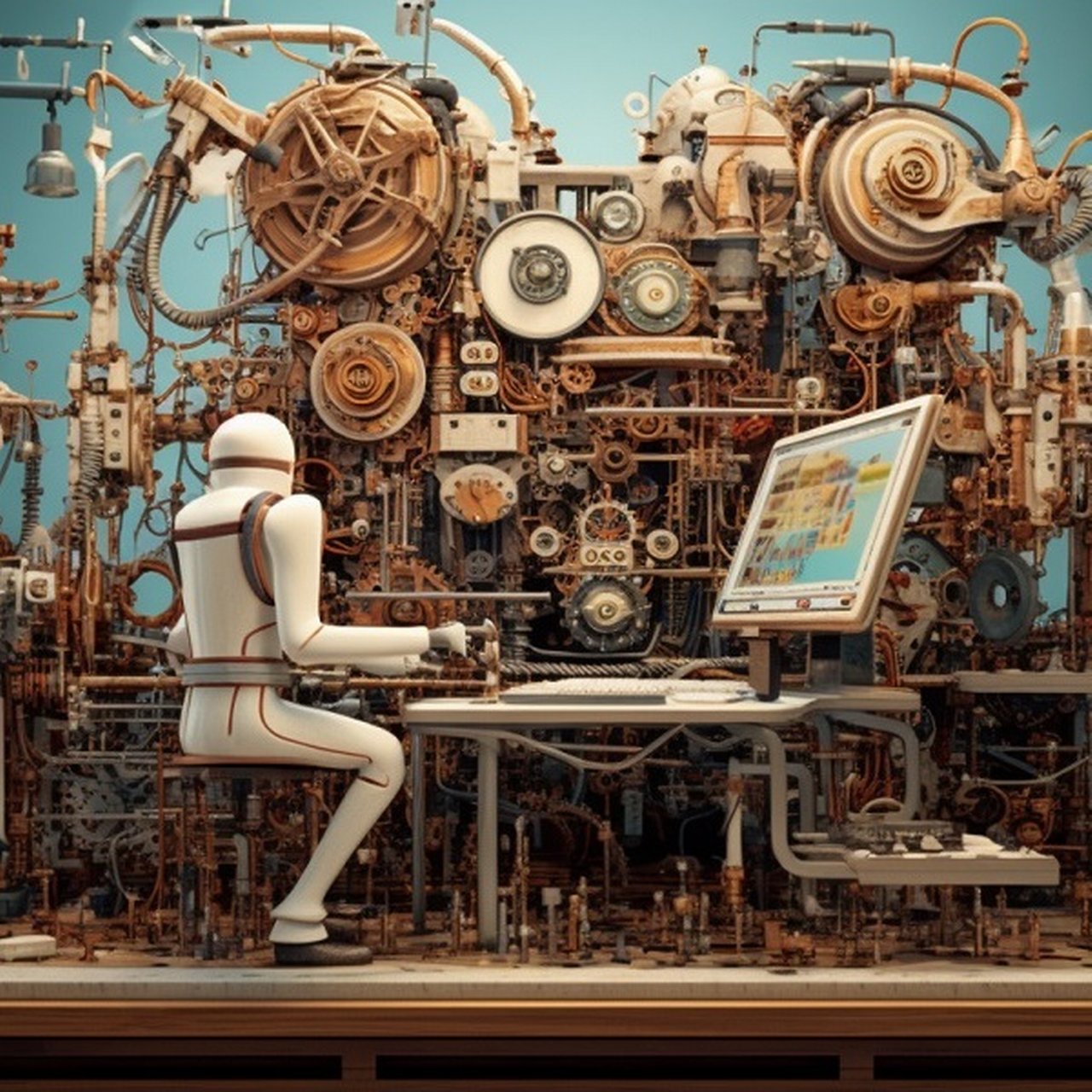 Künstliche Intelligenz bei der Arbeit (KI generiert von Midjourney)