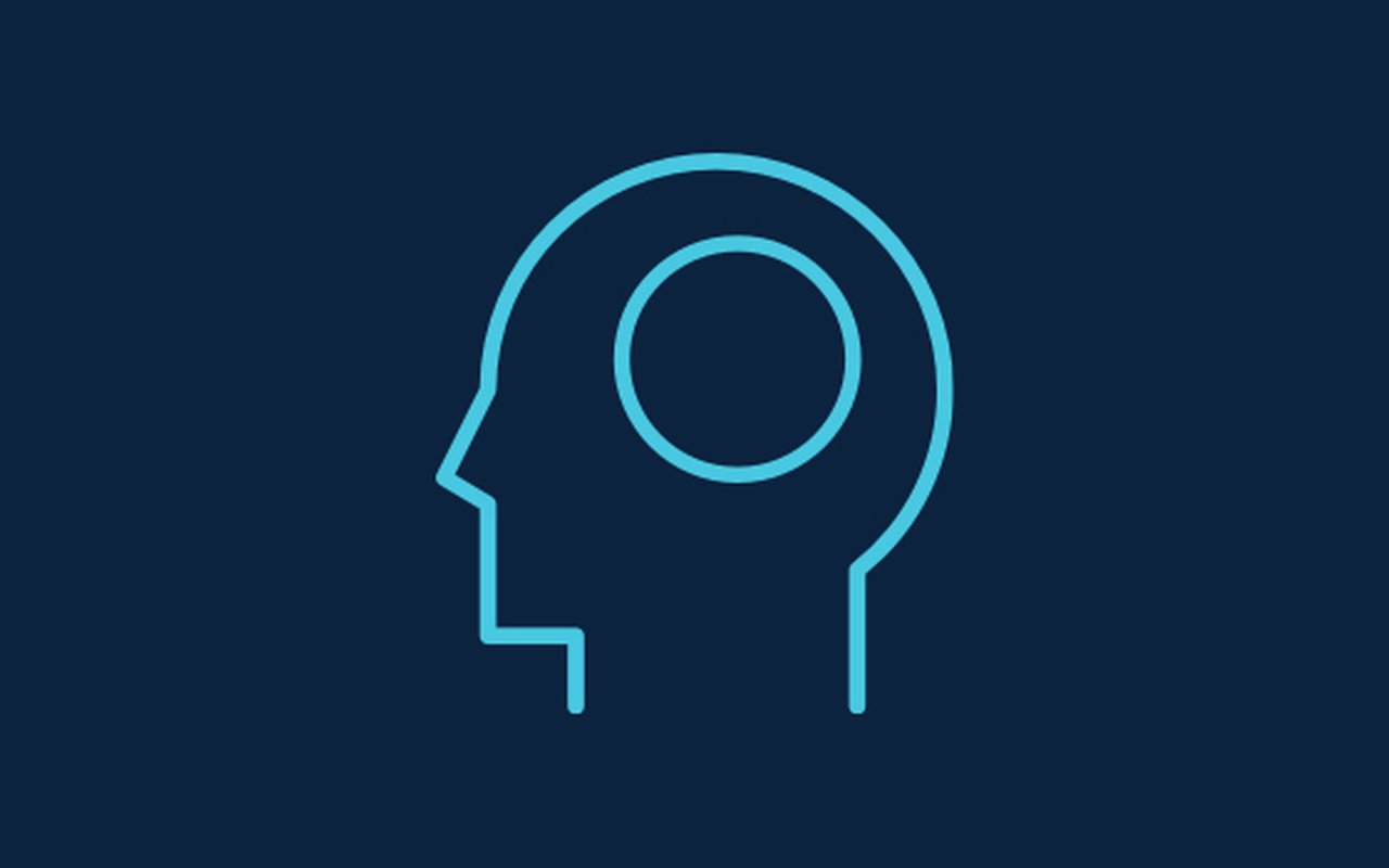 Symbol in the shape of a head with focus on the brain.