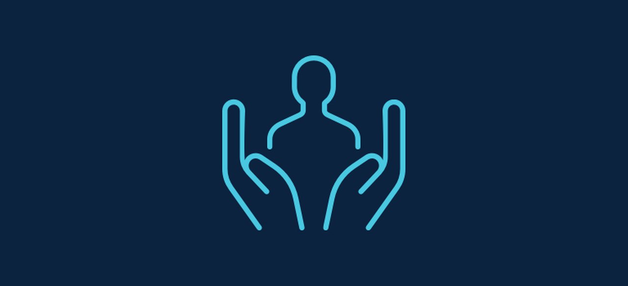 Das Symbol in Form von zwei Händen, die ein menschliches Abbild halten.