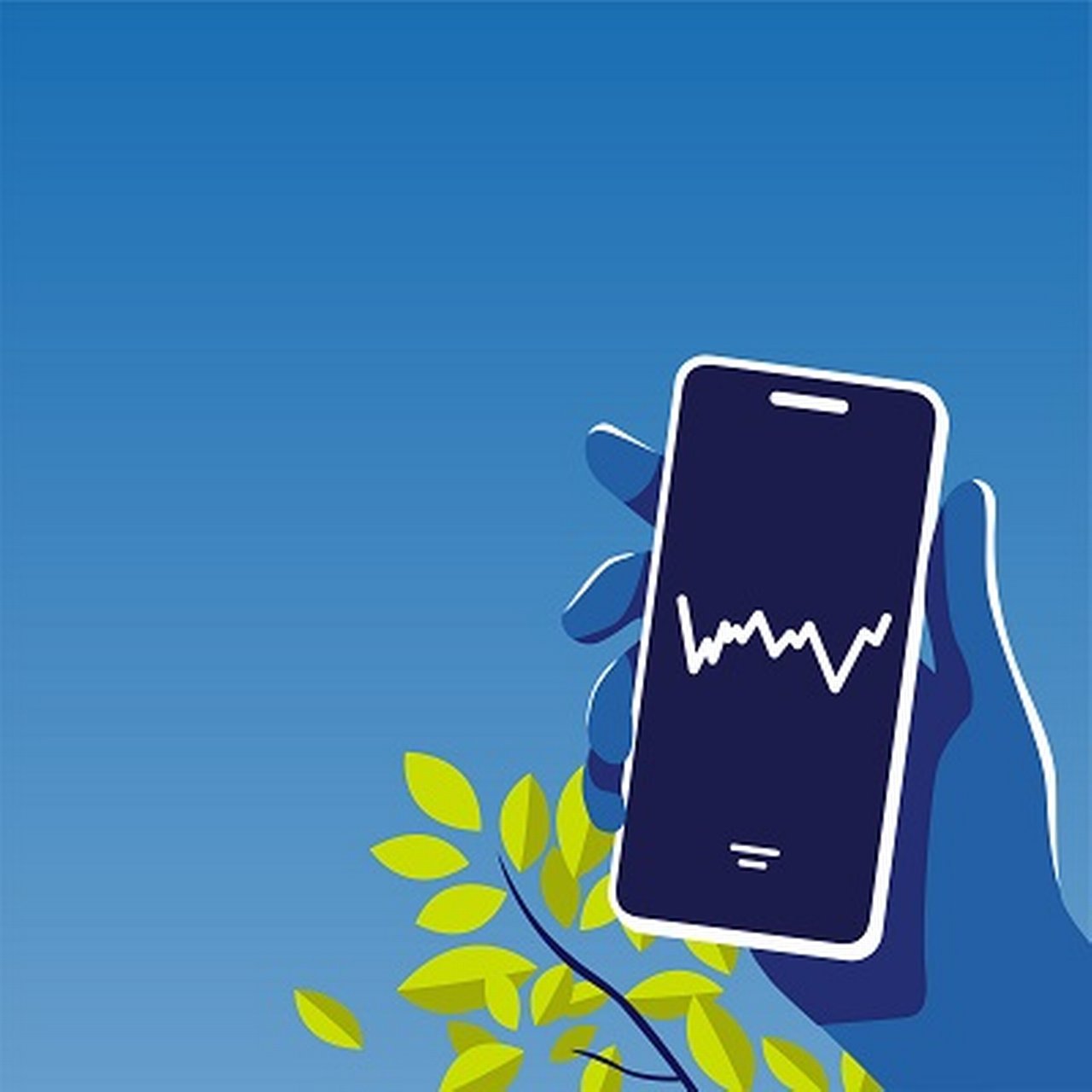 Illustration of a mobile device with a graph, with leaves in the background