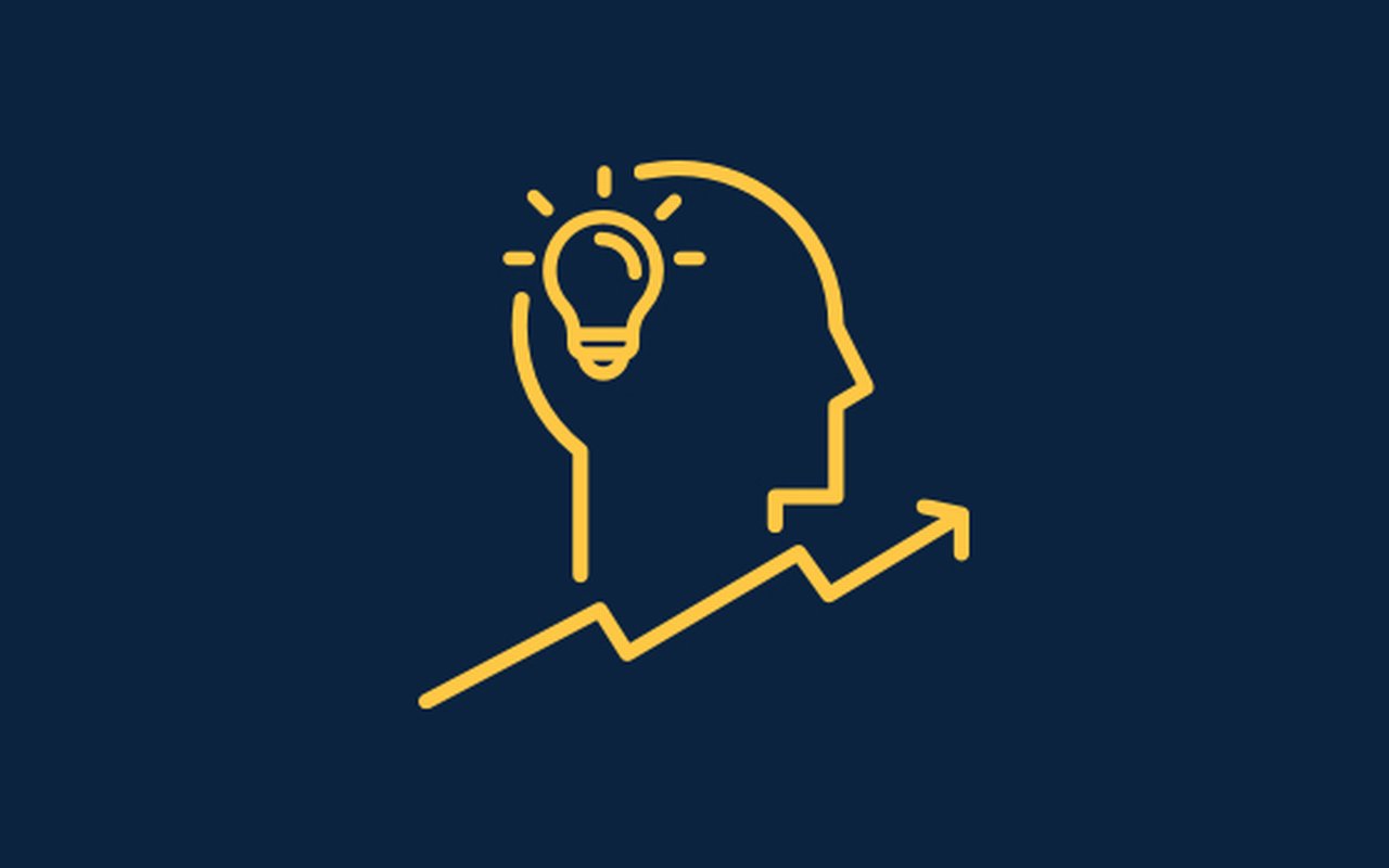 Symbol  in the form of a man's head with the focus on the lamp in the head and the growth line below.