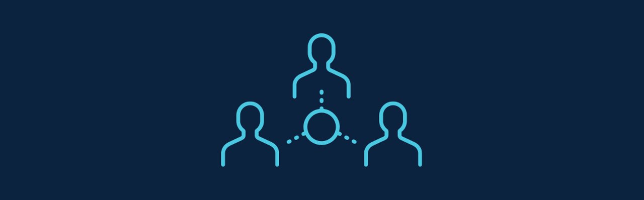 Symbol  in Form von drei Personen, die miteinander verbunden sind.