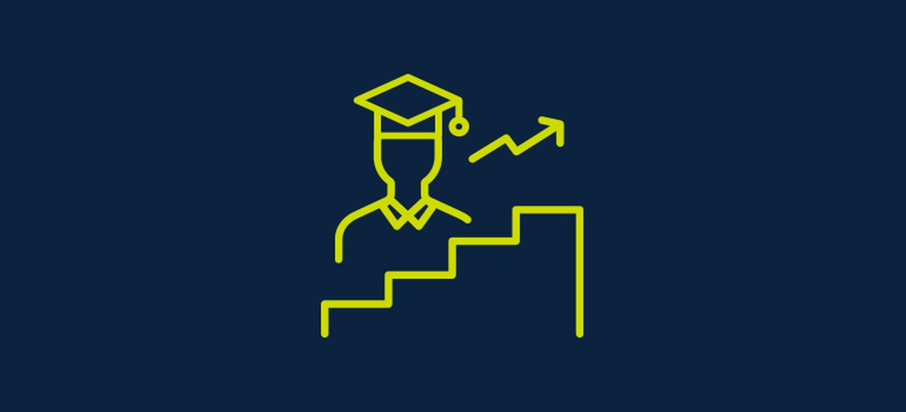 Symbol in the form of a graduate and a growth line, which are above the stairs.