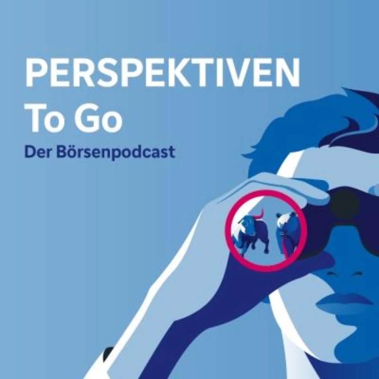 Podcast‑Cover „Perspektiven To Go“ mit stilisierter Markt‑Illustration.