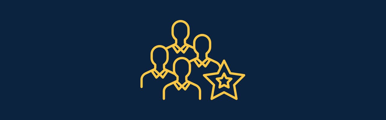 Symbol in the form of the four people standing together with the star in front.