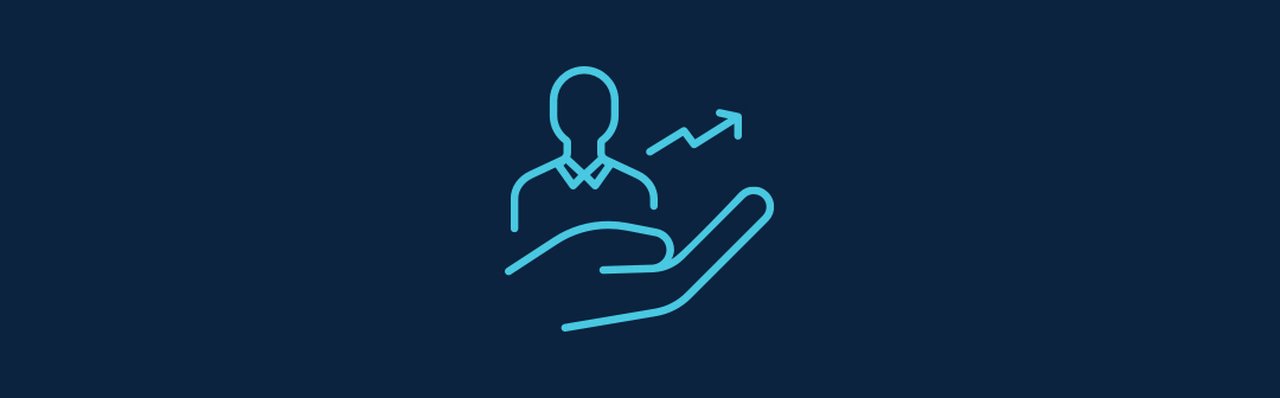 Symbol einer Hand mit einer Person und Wachstumslinie
