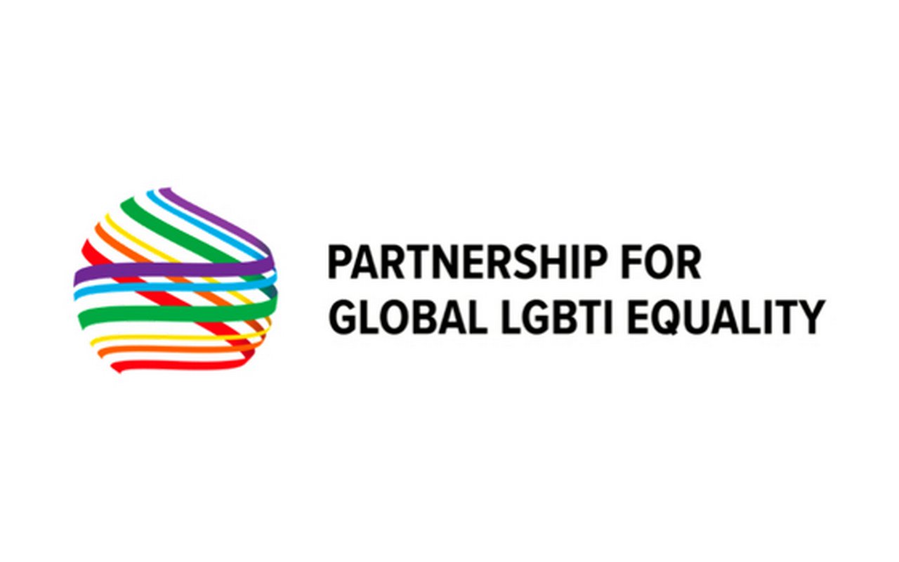 Logo in the form of a rainbow-colored balloon and the caption on the side: ${esc.q}Partnershio for global LGBTI equality${esc.q}