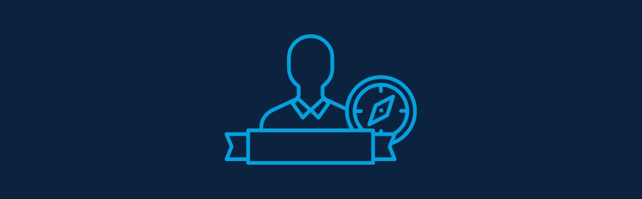 Symbol in the form of the man behind the podium with a compass on the side.