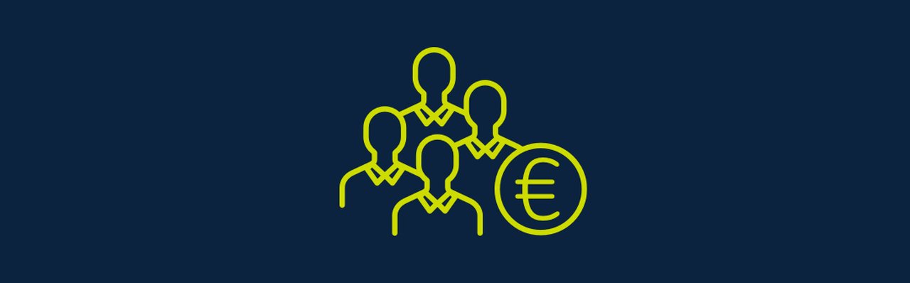 Symbol vier Personen neben Geldmünze
