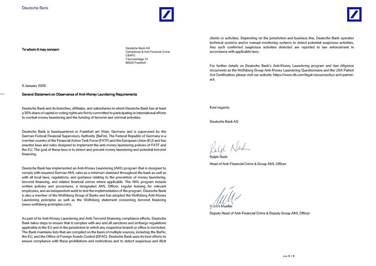 General Statement on Observance of Anti-Money Laundering Requirements