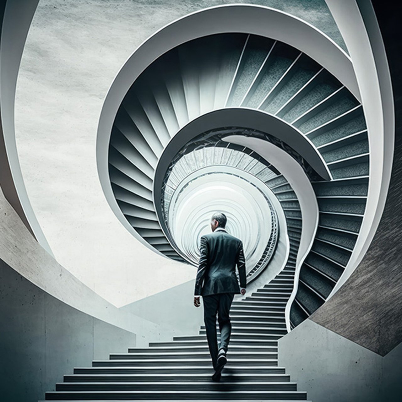 Man climbing up stairs
