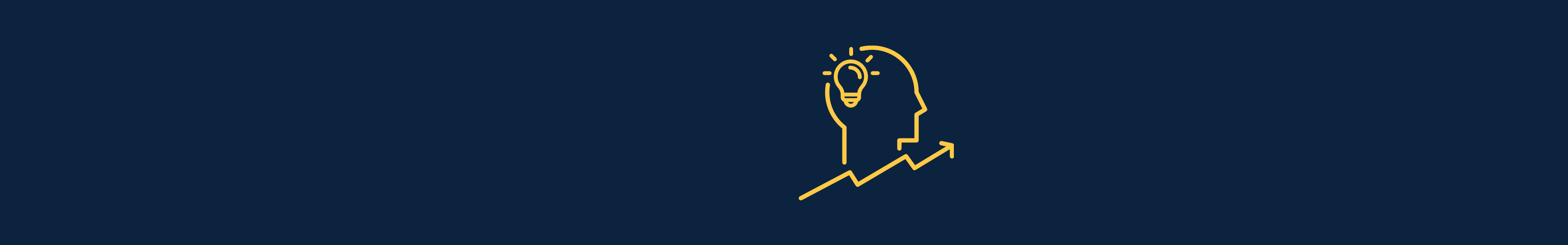 Symbol in Form eines menschlichen Kopfes mit dem Fokus auf die Lampe im Kopf und die Wachstumslinie darunter.