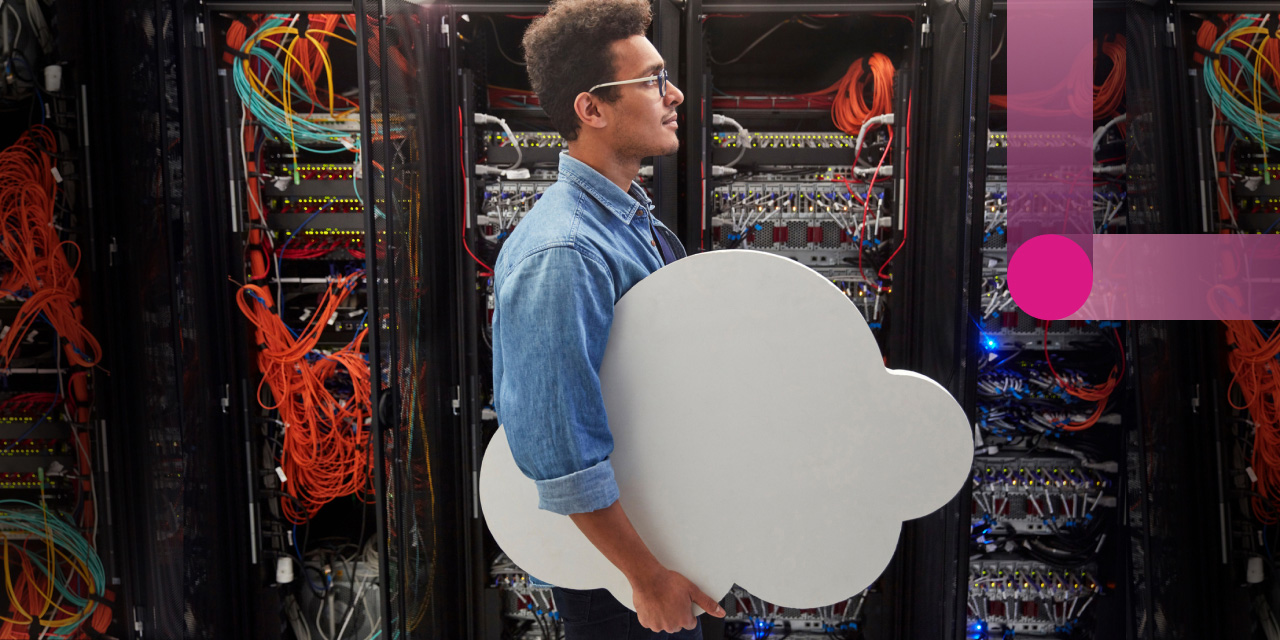 Man with cloud in a data centre
