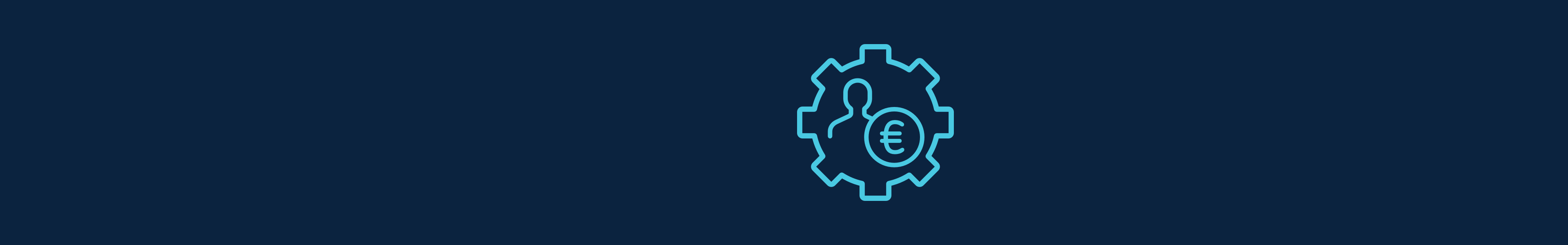 Symbol in the form of a gear wheel with a human figure and a coin inside.