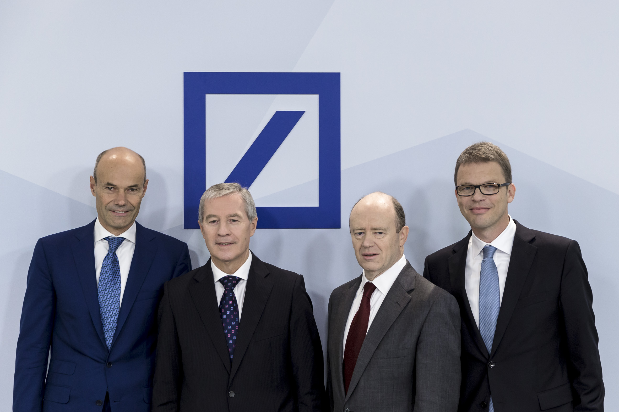 Marcus Schenck, Jürgen Fitschen, John Cryan, Christian Sewing at the Press Conference "Strategy 2020" on October 29, in Frankfurt am Main