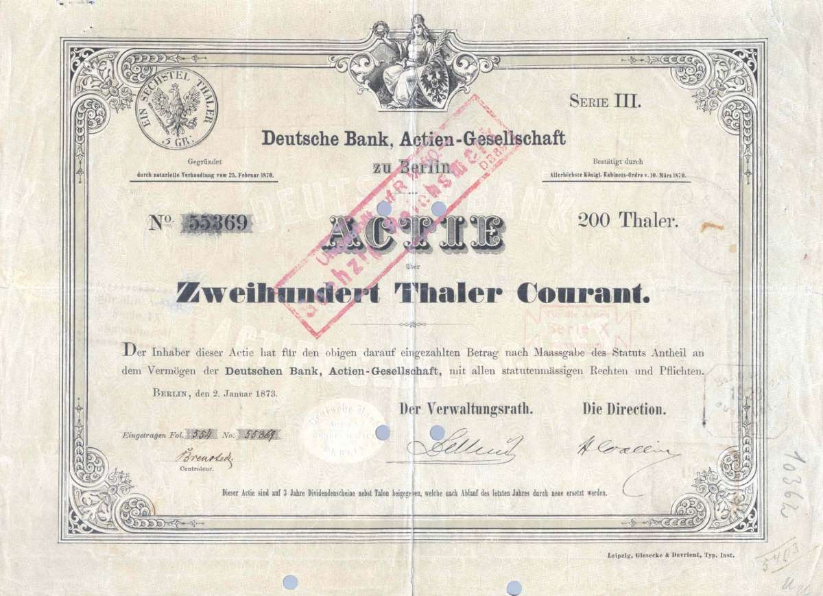 Deutsche Bank share 1873