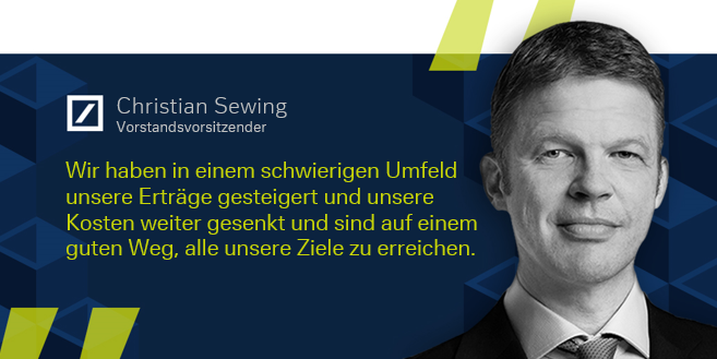 Christian Sewing: „Wir haben in einem schwierigen Umfeld unsere Erträge gesteigert und unsere Kosten weiter gesenkt und sind auf einem guten Weg, alle unsere Ziele zu erreichen“