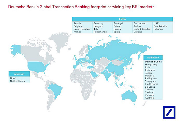 Deutsche Bank's Global Transaction Banking footprint servicing key BRI markets