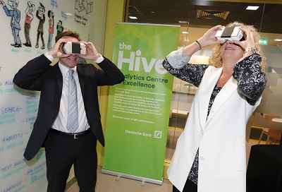 (l-r) Ray Richardson and Kim Hammonds donning virtual reality goggles