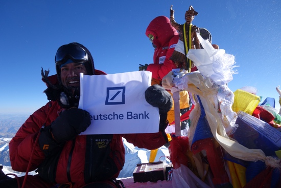 Vikas Dimri with Deutsche Bank’s logo on top of the Everest