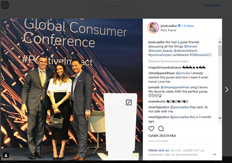 Jessica Alba on Instagram about Deutsche Bank’s dbAccess Global Consumer Conference