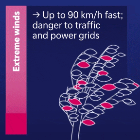 Extreme winds can be up to 90 km/h fast and put danger to traffic and power grids